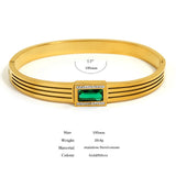 Stainless Steel Green CZ Charm Bracelet Bangle Women Jewelry