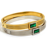 Stainless Steel Green CZ Charm Bracelet Bangle Women Jewelry