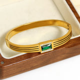 Stainless Steel Green CZ Charm Bracelet Bangle Women Jewelry