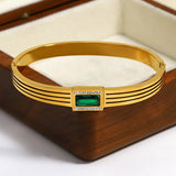 Stainless Steel Green CZ Charm Bracelet Bangle Women Jewelry
