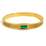 Stainless Steel Green CZ Charm Bracelet Bangle Women Jewelry