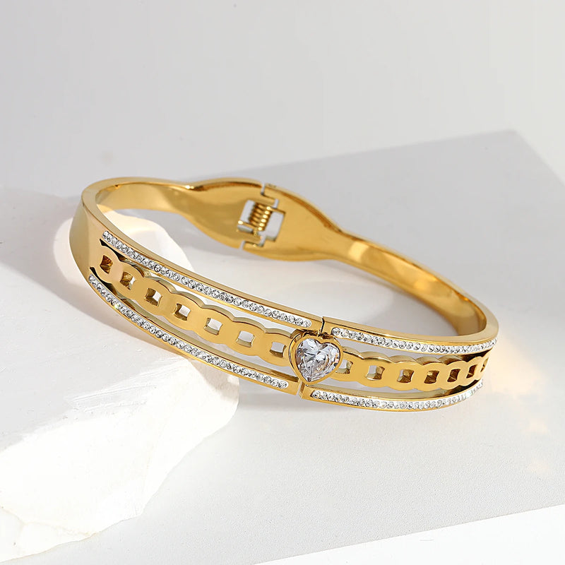 Stainless Steel Heart Zircon Bangles Bracelet for Women