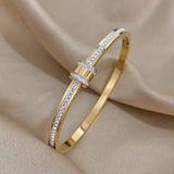 Stainless Steel Rhinestone Charm Bracelet Bangle for Women