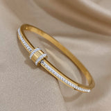 Stainless Steel Rhinestone Charm Bracelet Bangle for Women
