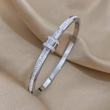 Stainless Steel Rhinestone Charm Bracelet Bangle for Women