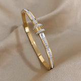 Stainless Steel Rhinestone Charm Bracelet Bangle for Women