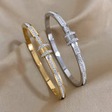 Stainless Steel Rhinestone Charm Bracelet Bangle for Women