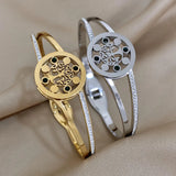 Stainless Steel Tree of Life Bangles Bracelets Green Zircon Charm Party Jewelry