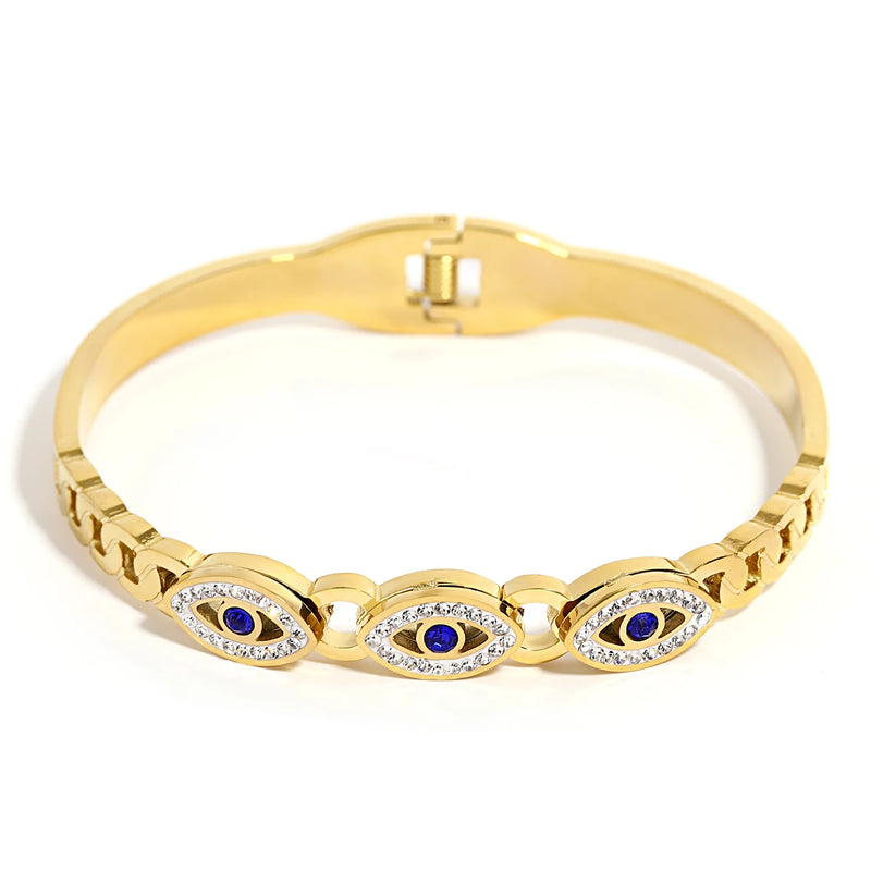 Stainless Steel Evil Eye Bangle Bracelet for Women