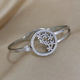Stainless Steel Flowers Bangles Bracelets, Rhinestone Charm Floral Jewelry