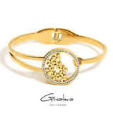 Stainless Steel Flowers Bangles Bracelets, Rhinestone Charm Floral Jewelry