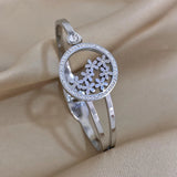 Stainless Steel Flowers Bangles Bracelets, Rhinestone Charm Floral Jewelry