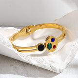 Colorful Stone Charm Bracelet for Women Stainless Steel Waterproof Jewelry
