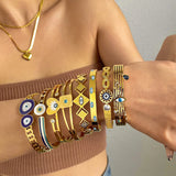 18K Plated Stainless Steel Evil Eye Charm Bangles Bracelets for Women