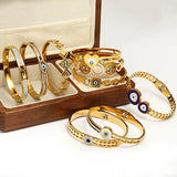 18K Plated Stainless Steel Evil Eye Charm Bangles Bracelets for Women