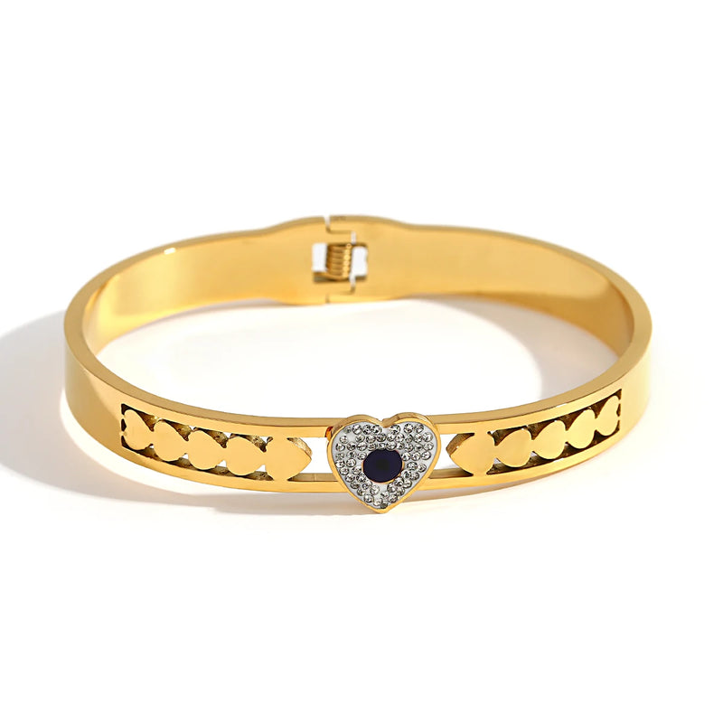 18K Plated Stainless Steel Evil Eye Charm Bangles Bracelets for Women