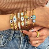 18K Plated Stainless Steel Evil Eye Charm Bangles Bracelets for Women