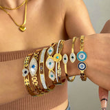 18K Plated Stainless Steel Evil Eye Charm Bangles Bracelets for Women