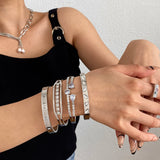 CZ Rhinestone Stainless Steel Bangles Silver Bracelet Women Jewelry