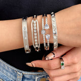CZ Rhinestone Stainless Steel Bangles Silver Bracelet Women Jewelry