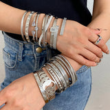 CZ Rhinestone Stainless Steel Bangles Silver Bracelet Women Jewelry