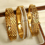 Stainless Steel Floral Bangle Bracelet for Women