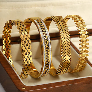 Stainless Steel Floral Bangle Bracelet for Women