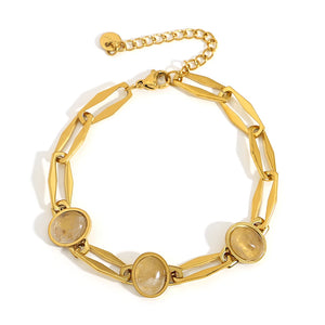 Opal Charm Bracelet Stainless Steel Chain Women Jewelry