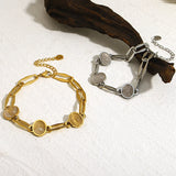 Opal Charm Bracelet Stainless Steel Chain Women Jewelry