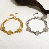 Opal Charm Bracelet Stainless Steel Chain Women Jewelry