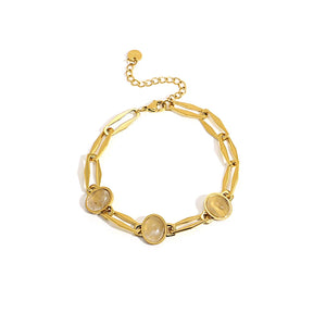 Opal Charm Bracelet Stainless Steel Chain Women Jewelry