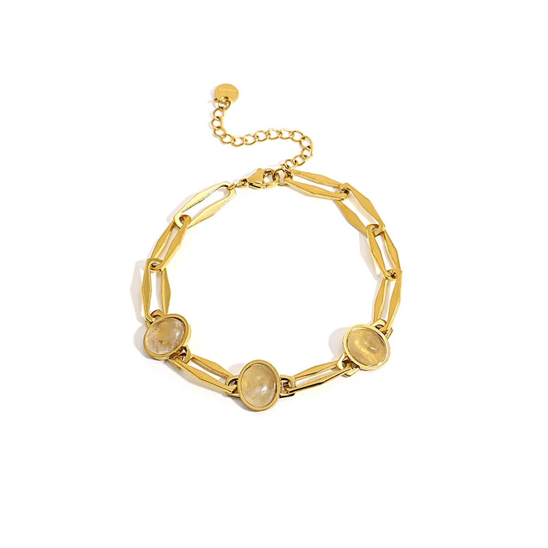 Opal Charm Bracelet Stainless Steel Chain Women Jewelry