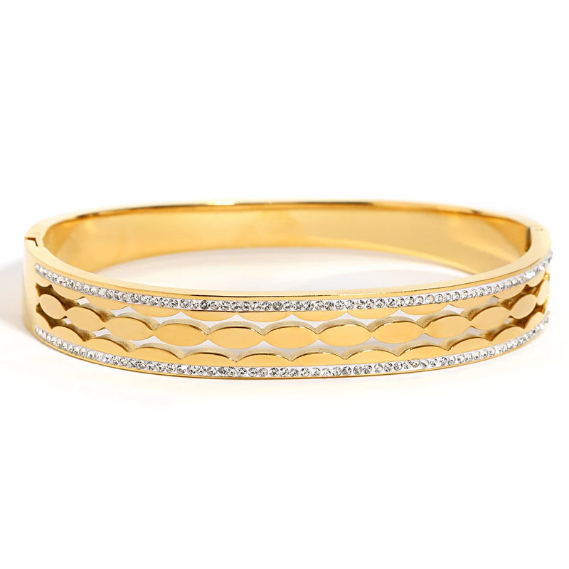 Rhinestone Charm Oval Steel Cuff Bracelet Bangles for Women
