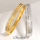 Rhinestone Charm Oval Steel Cuff Bracelet Bangles for Women