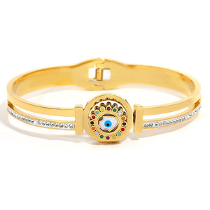 Colorful Evil Eye Charm Steel Bangle Bracelet Women Jewelry