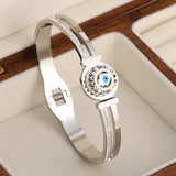 Colorful Evil Eye Charm Steel Bangle Bracelet Women Jewelry
