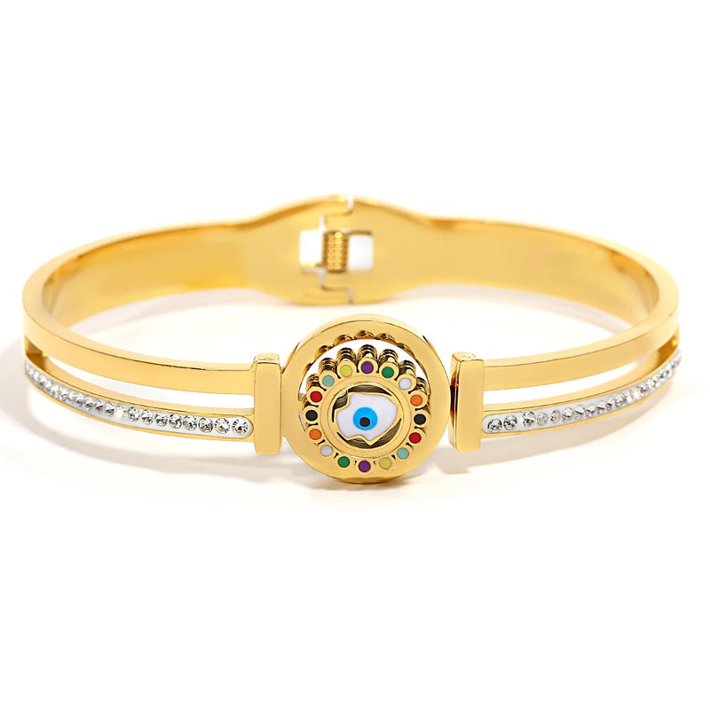 Colorful Evil Eye Charm Steel Bangle Bracelet Women Jewelry