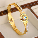 Colorful Evil Eye Charm Steel Bangle Bracelet Women Jewelry