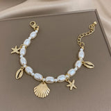 Starfish Coin Pearl Chain Bracelet Women Statement Jewelry