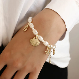 Starfish Coin Pearl Chain Bracelet Women Statement Jewelry