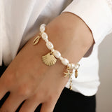 Starfish Coin Pearl Chain Bracelet Women Statement Jewelry
