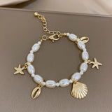 Starfish Coin Pearl Chain Bracelet Women Statement Jewelry