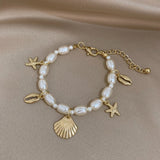 Starfish Coin Pearl Chain Bracelet Women Statement Jewelry