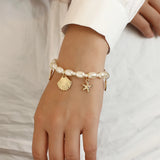 Starfish Coin Pearl Chain Bracelet Women Statement Jewelry