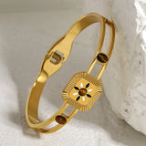 Square Bangles Bracelets Brown Stone Enamel Charm Plated Jewelry