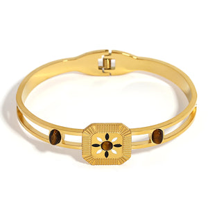 Square Bangles Bracelets Brown Stone Enamel Charm Plated Jewelry