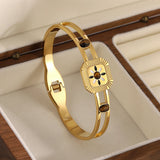 Square Bangles Bracelets Brown Stone Enamel Charm Plated Jewelry