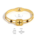 Square Bangles Bracelets Brown Stone Enamel Charm Plated Jewelry