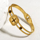Square Bangles Bracelets Brown Stone Enamel Charm Plated Jewelry