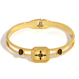 Square Bangles Bracelets Brown Stone Enamel Charm Plated Jewelry